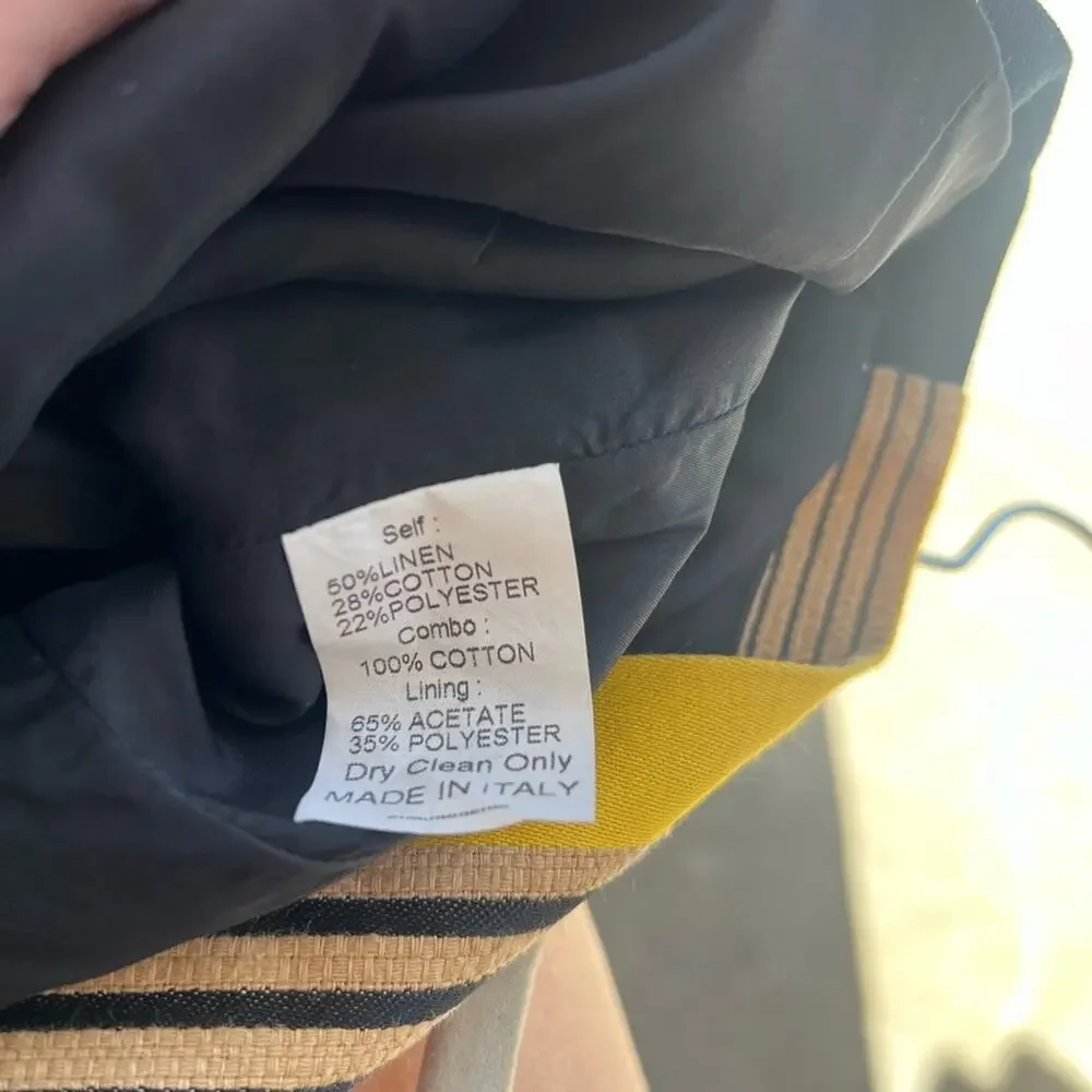 EUC Sea New York Women Black yellow tan striped shift linen dress 4 - Picture 5 of 7